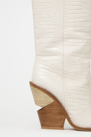 Fendi White Leather Tall Western Boot