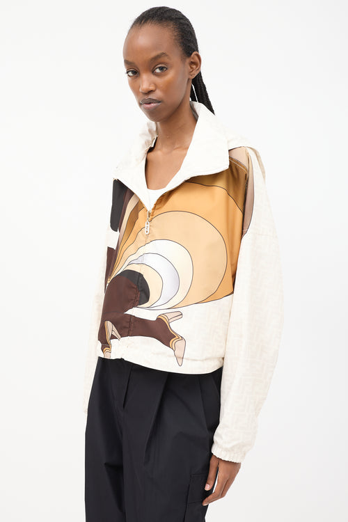 Fendi White 
Multi Reversible Logo Windbreaker Jacket