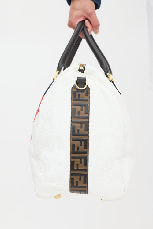 Fendi White 
Multicolour Leather Logo Mania Weekender Bag