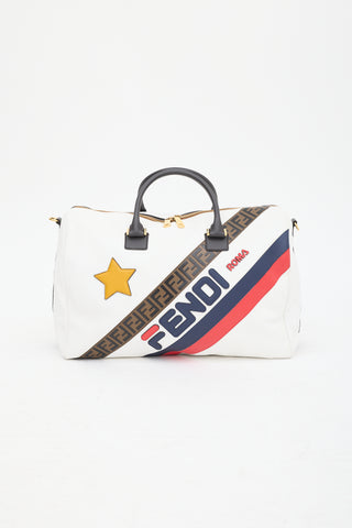 Fendi White 
Multicolour Leather Logo Mania Weekender Bag