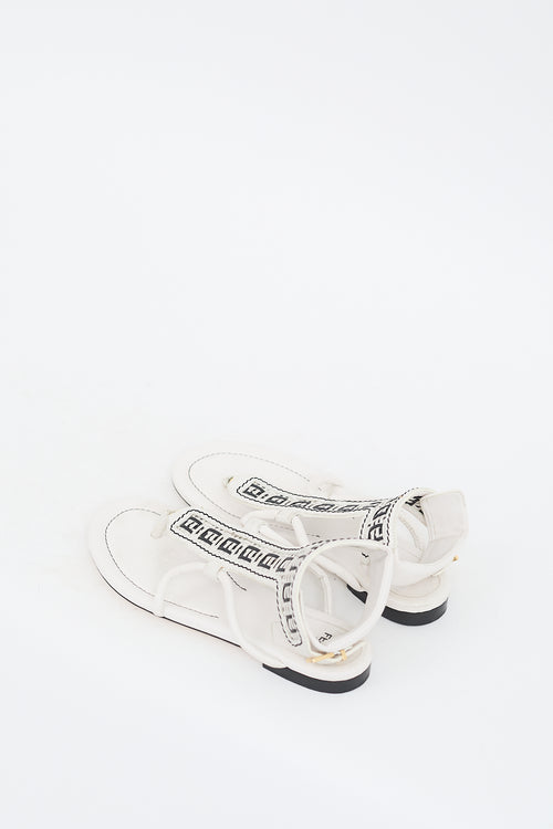 Fendi White 
Black Leather Woven FF Strap Sandal