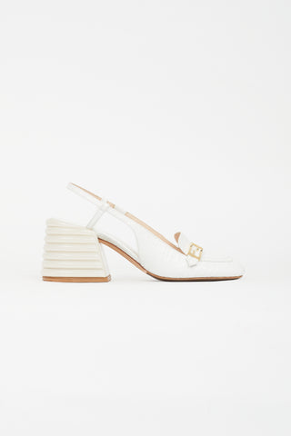 Fendi White Embossed Slingback Loafer Heel