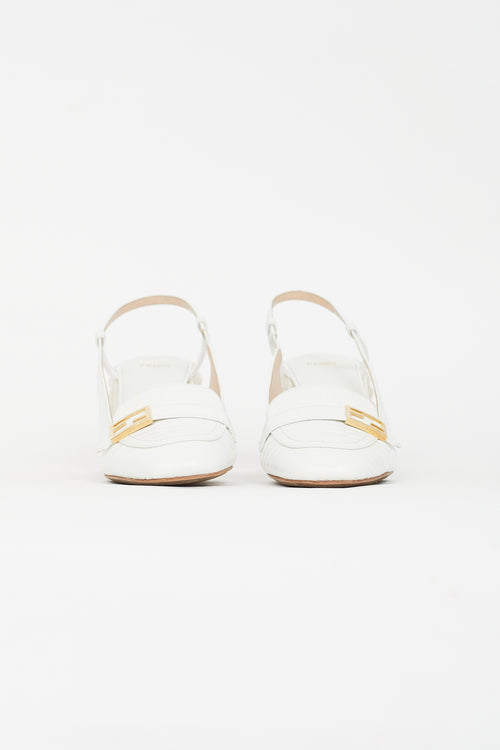 Fendi White Embossed Slingback Loafer Heel