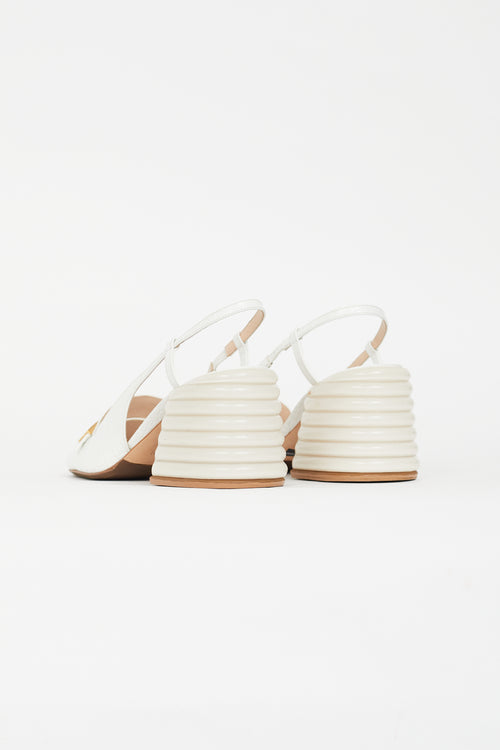 Fendi White Embossed Slingback Loafer Heel