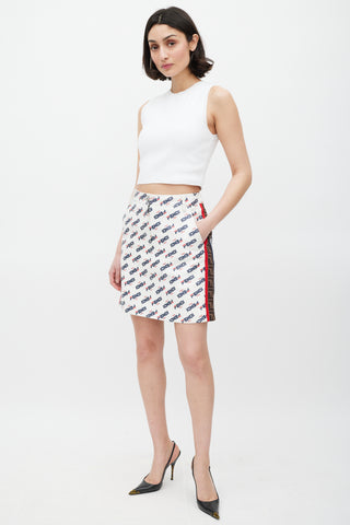 Fendi X Fila White 
Multicolour Leather Monogram Logo Skirt