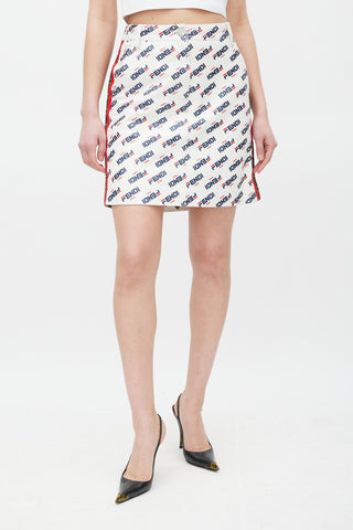 Fendi X Fila White 
Multicolour Leather Monogram Logo Skirt