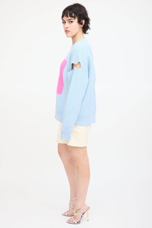 Fendi X Versace Light Blue Cashmere Logo Sweater