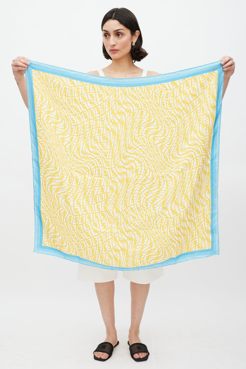 Fendi Yellow 
Blue Silk Monogram Scarf