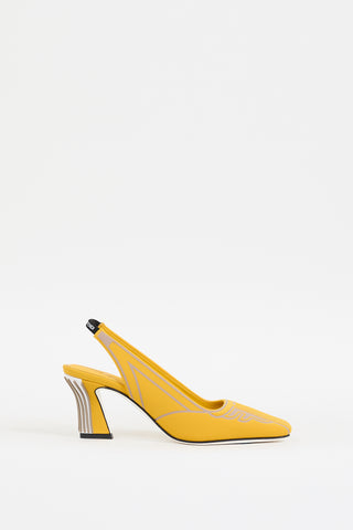 Fendi Yellow 
Grey Nylon FFreedom Slingback Pump