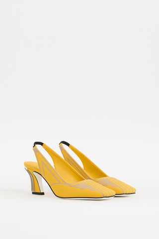 Fendi Yellow 
Grey Nylon FFreedom Slingback Pump