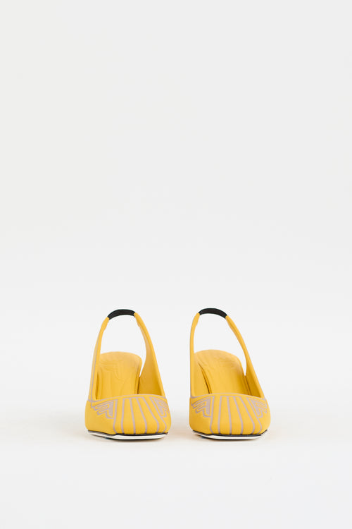 Fendi Yellow 
Grey Nylon FFreedom Slingback Pump