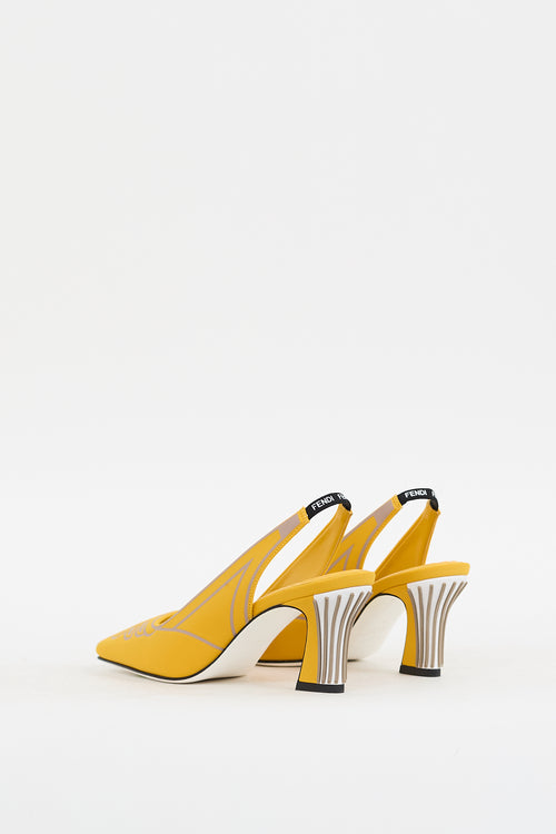 Fendi Yellow 
Grey Nylon FFreedom Slingback Pump