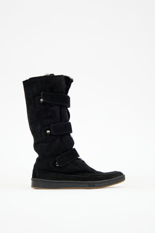 Fendi Black Suede 
Fur Multi Strap Boot