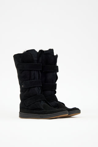 Fendi Black Suede 
Fur Multi Strap Boot