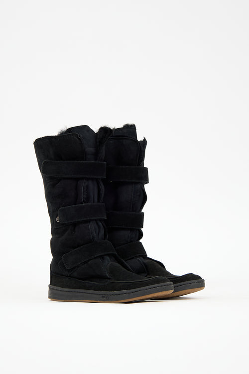 Fendi Black Suede 
Fur Multi Strap Boot