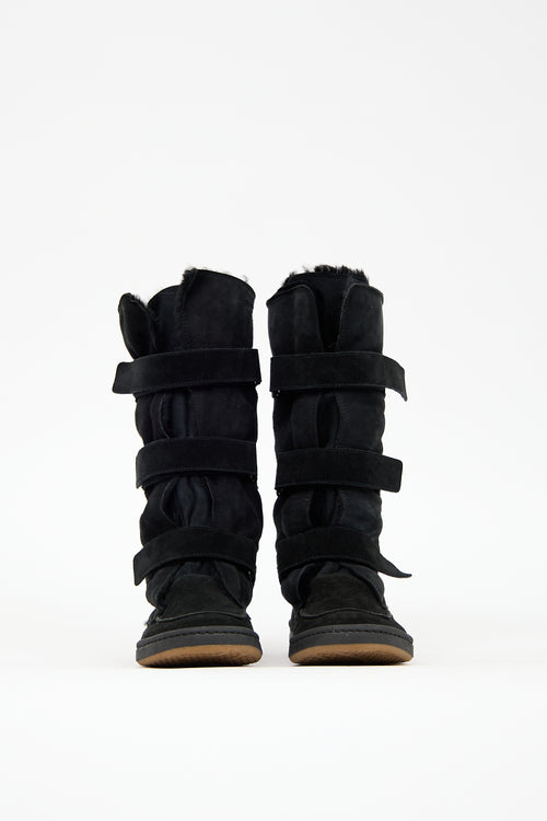 Fendi Black Suede 
Fur Multi Strap Boot