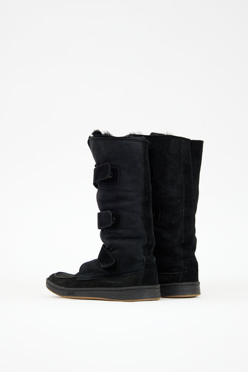 Fendi Black Suede 
Fur Multi Strap Boot