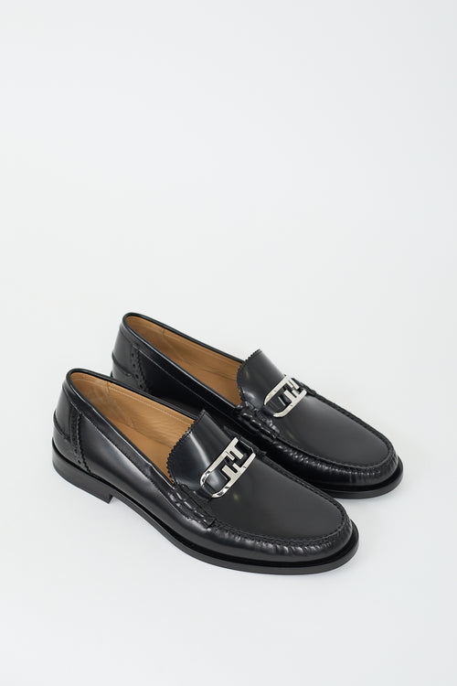 Fendi Black Leather O
Lock Loafer