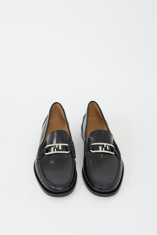 Fendi Black Leather O
Lock Loafer