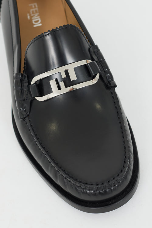 Fendi Black Leather O
Lock Loafer