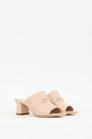 Ferragamo Beige Leather Gancini Mule