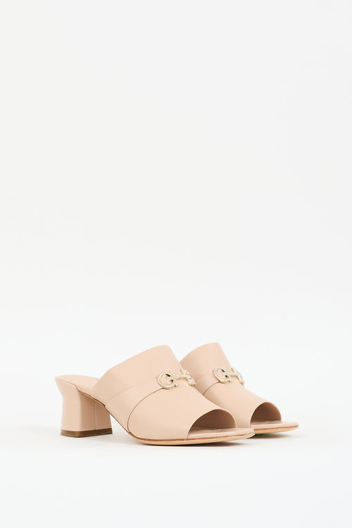 Ferragamo Beige Leather Gancini Mule