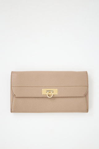 Ferragamo Beige Leather Wallet On Chain