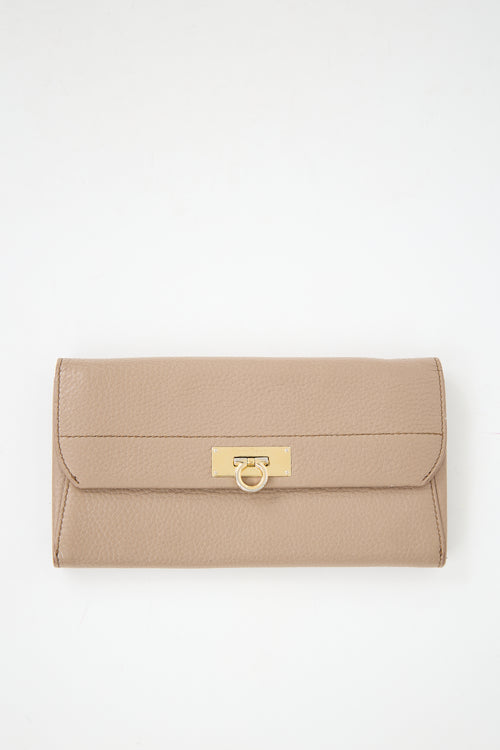 Ferragamo Beige Leather Wallet On Chain