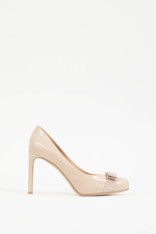 Ferragamo Beige Patent Leather Heel