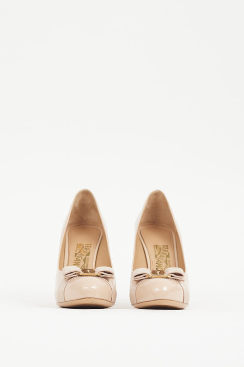 Ferragamo Beige Patent Leather Heel