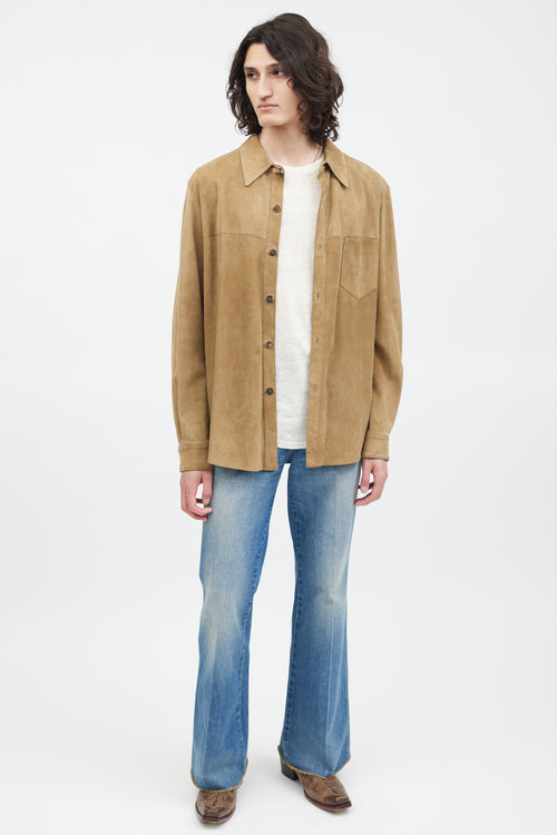 Ferragamo Beige Suede Button Up Shirt