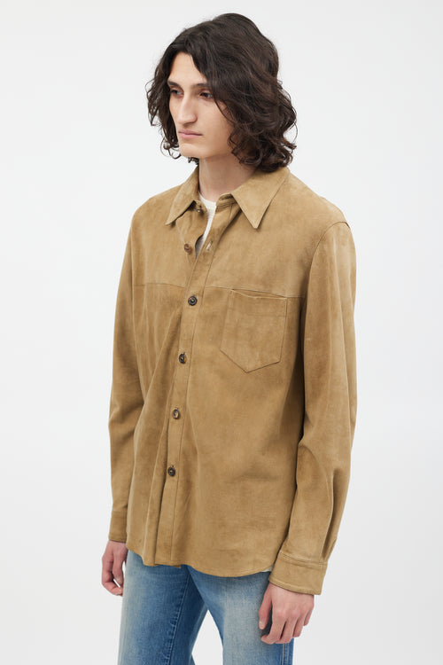 Ferragamo Beige Suede Button Up Shirt