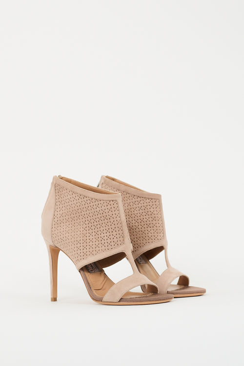 Ferragamo Beige Suede Cutout Pacela C Heel