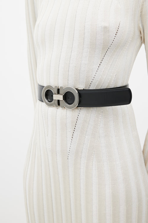 Ferragamo Black 
Brown Gancini Reversible Leather Belt