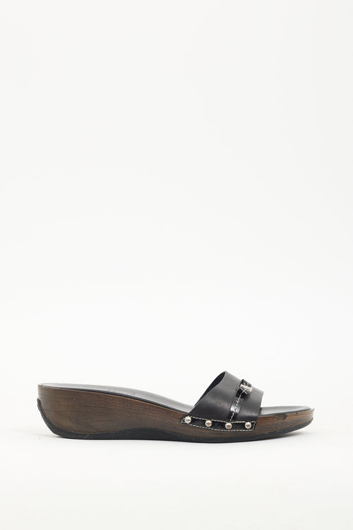 Ferragamo Black 
Brown Leather Sandal