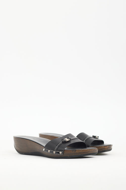 Ferragamo Black 
Brown Leather Sandal