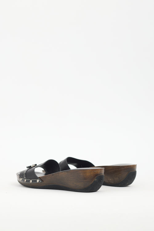 Ferragamo Black 
Brown Leather Sandal