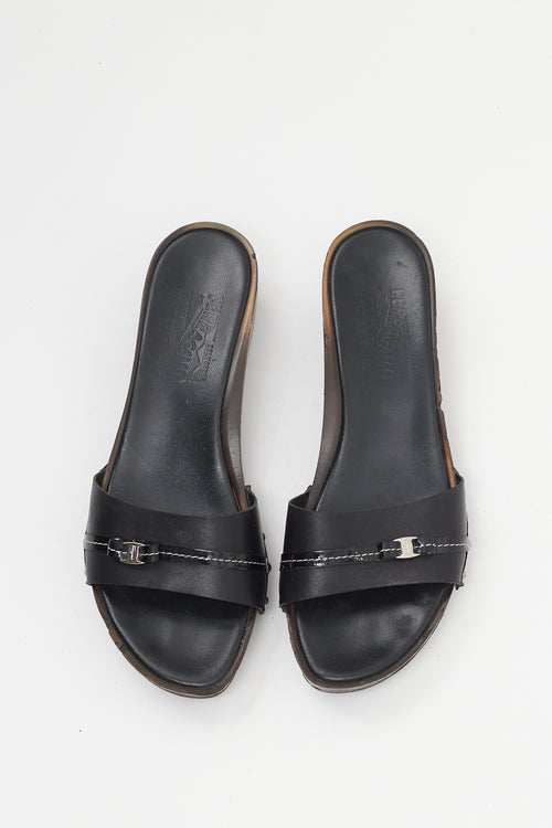 Ferragamo Black 
Brown Leather Sandal