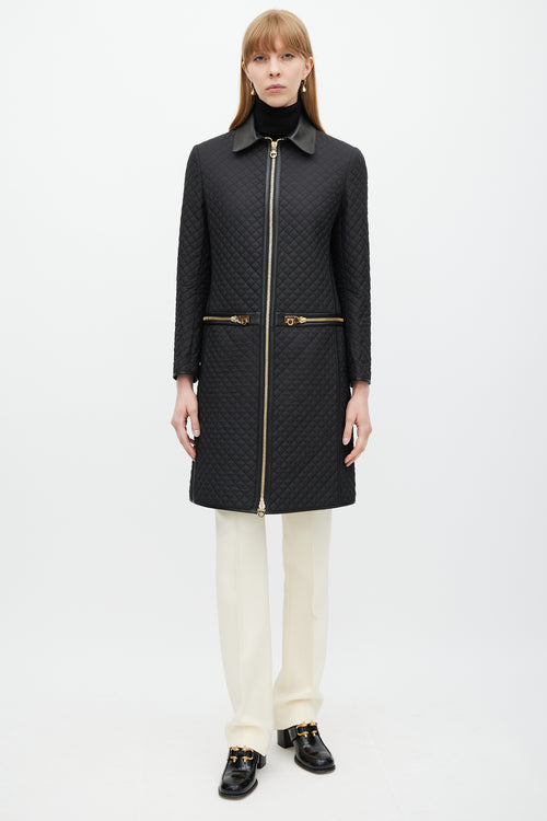 Ferragamo Black 
Gold Zip Quilted Coat