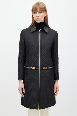 Ferragamo Black 
Gold Zip Quilted Coat