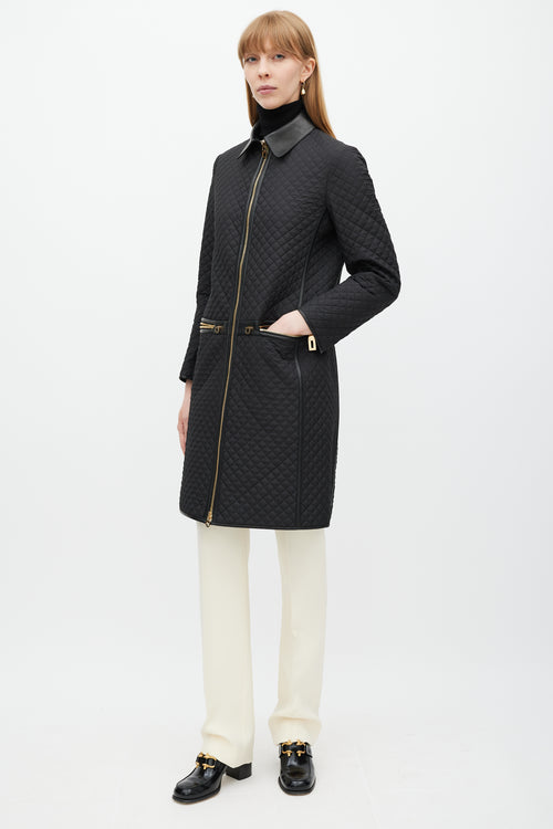 Ferragamo Black 
Gold Zip Quilted Coat