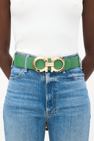 Ferragamo Black 
Green Reversible Gancini Belt