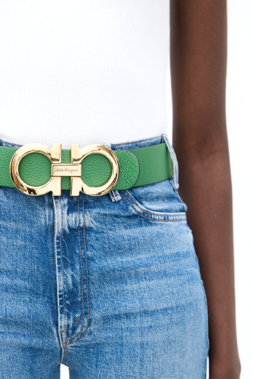 Ferragamo Black 
Green Reversible Gancini Belt