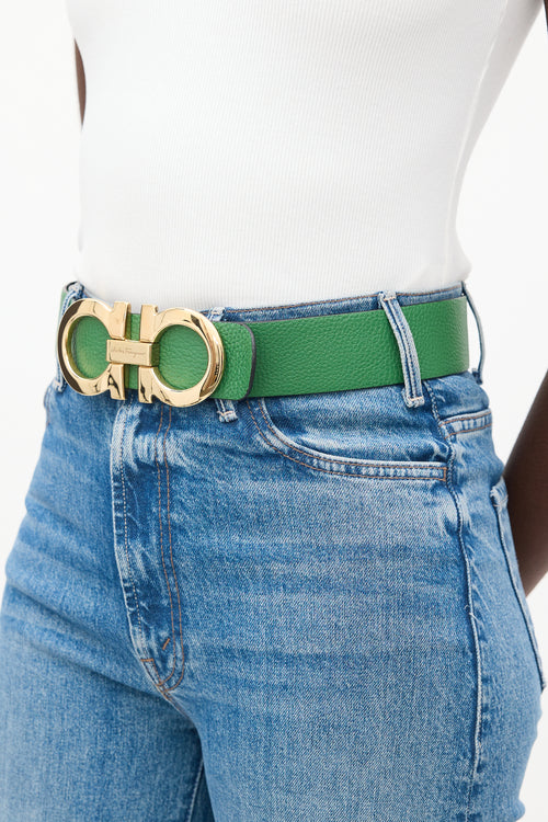 Ferragamo Black 
Green Reversible Gancini Belt