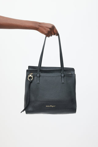 Ferragamo Black Leather Amy Double Handle Tote Bag