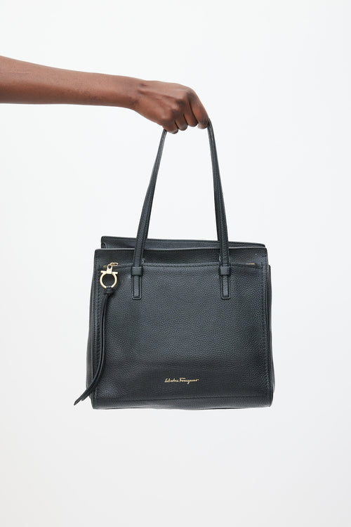 Ferragamo Black Leather Amy Double Handle Tote Bag