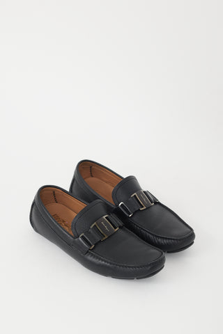 Ferragamo Black Leather Buckled Sardegna Loafer