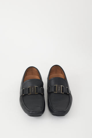 Ferragamo Black Leather Buckled Sardegna Loafer