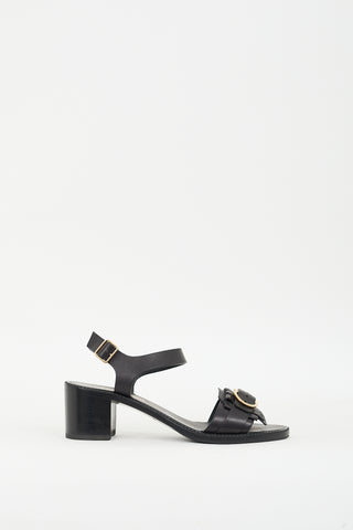 Ferragamo Black Leather Gancini Buckle Sandal