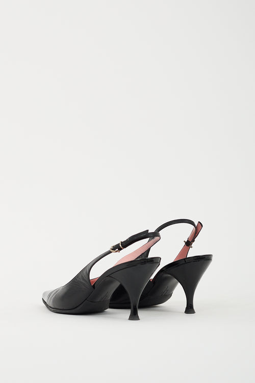 Ferragamo Black Leather Gancini Slingback Pump